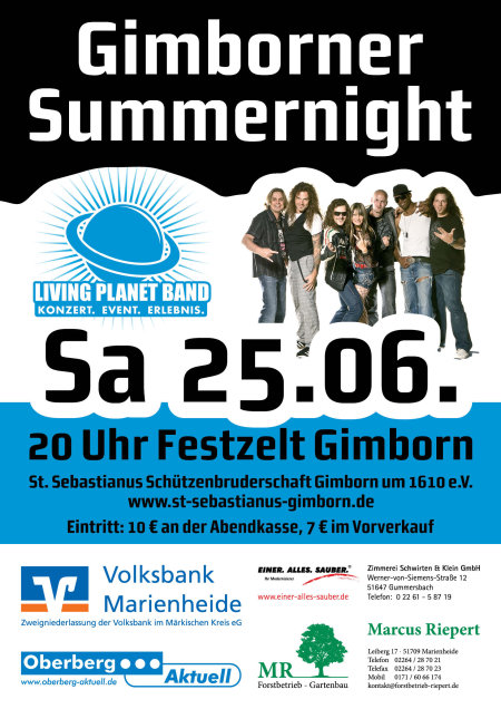 Die "Living Planet Band" wird am Schützenfest-Samstag das Zelt in Gimborn rocken.