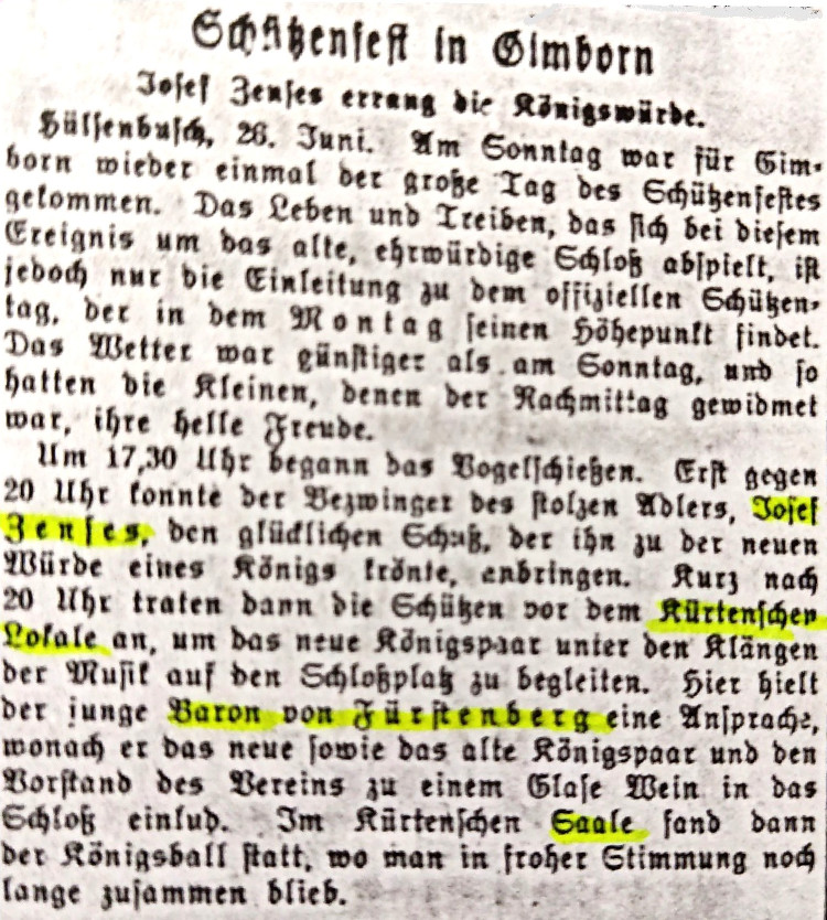 Artikel zum Schützenfest aus der "Gummersbacher Zeitung" vom 27.06.1933